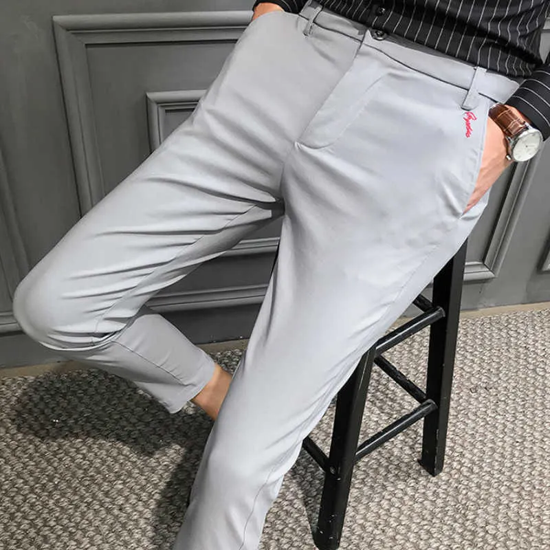 Брюки для деловых платьев Повседневная Slim Fit Формальные штаны для мужчин Streetwear Ночной клуб Социальные брюки Pantalon Homme Balck Grey 210527