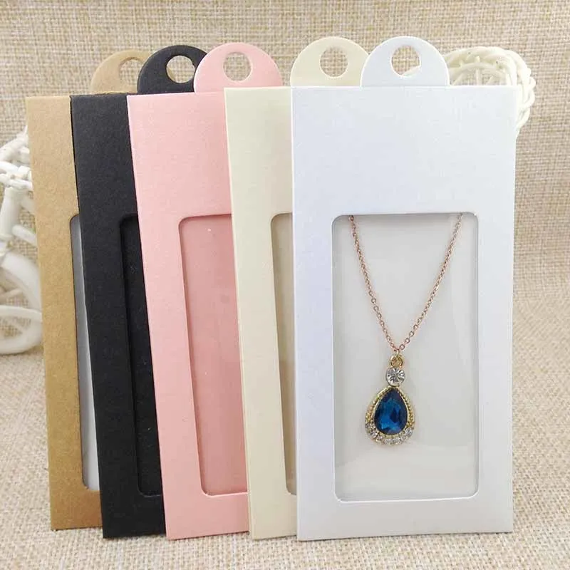 multi color paper jewelry package& display hanger packing box with clear pvc window for necklace earring3250