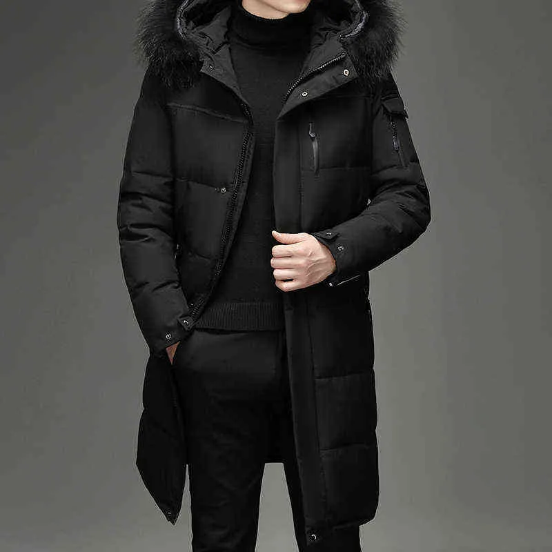 Men's Thickened Down Jacket -30 Winter Warm Down Coat Men Fashion Long White Duck Hooded Down Parkas Plus Size 5XL 211104