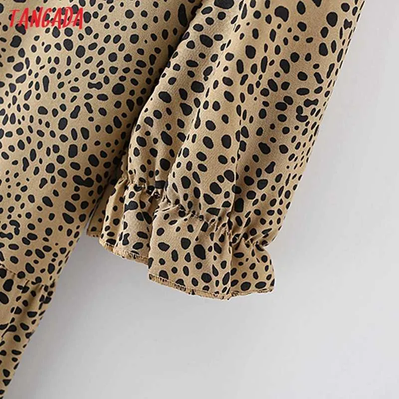 Tangada Frauen Leopard Sommerkleid Puff Kurzarm Damen Midi Kleid Vestidos 7Y15 210609