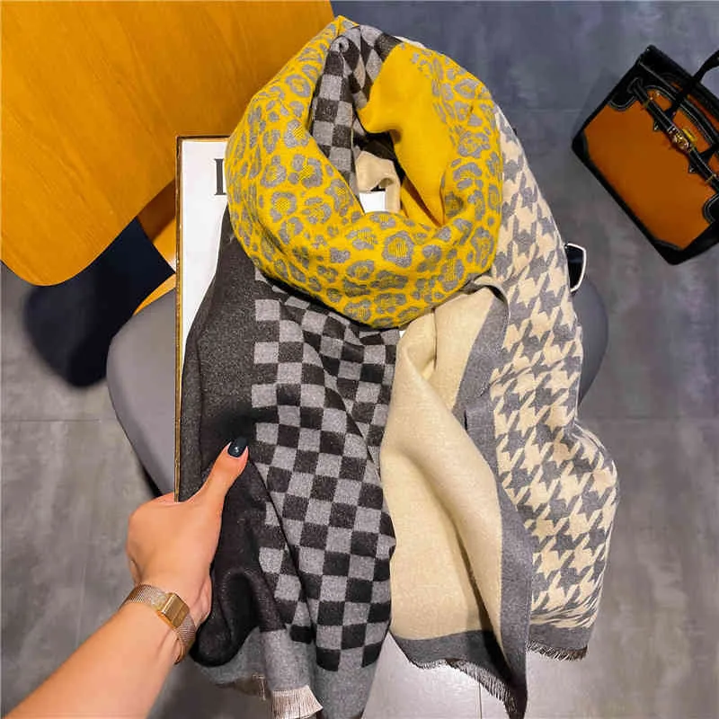 Winter Versatile Women Cashmere Scarf Double-sided Geometric Letters Thickened Nordic Cold Proof Warm Shawl
