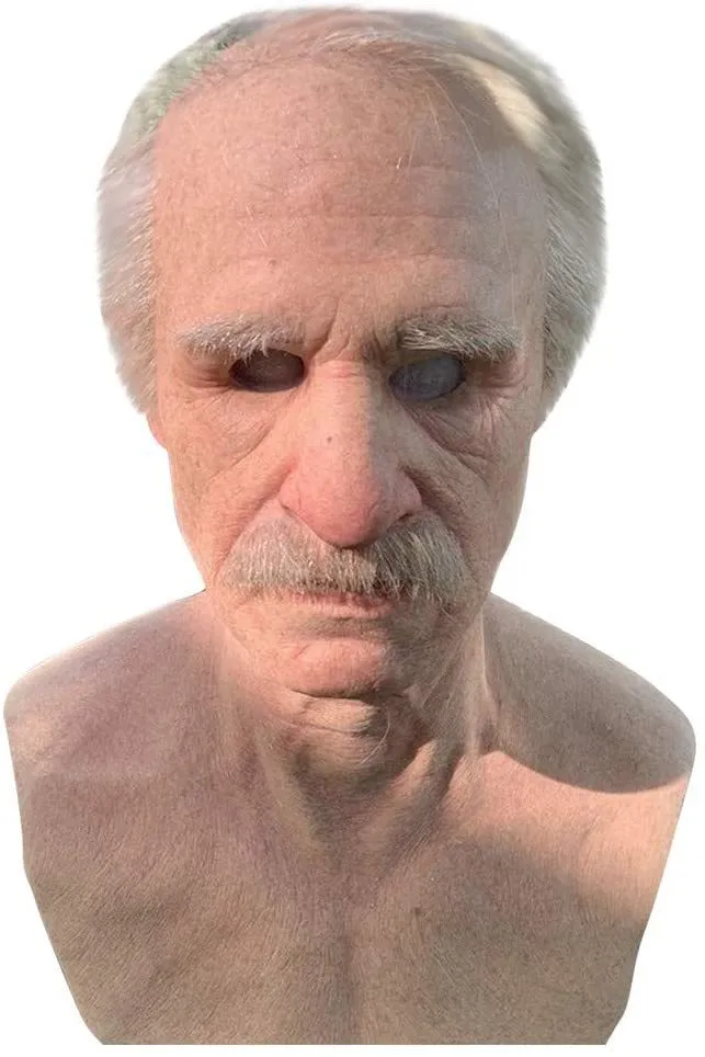 Me -The Elder Old Man Chinless Wrinkle Skrämmande ansiktsmask med hår