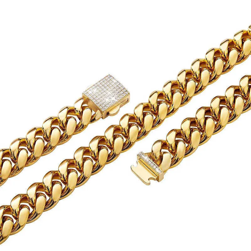 6-14mm genişliğinde paslanmaz çelik Küba Miami zincirleri kolyeler cz zirkon kutusu kilit büyük altın zincir erkekler hip hop rapçi mücevher1694