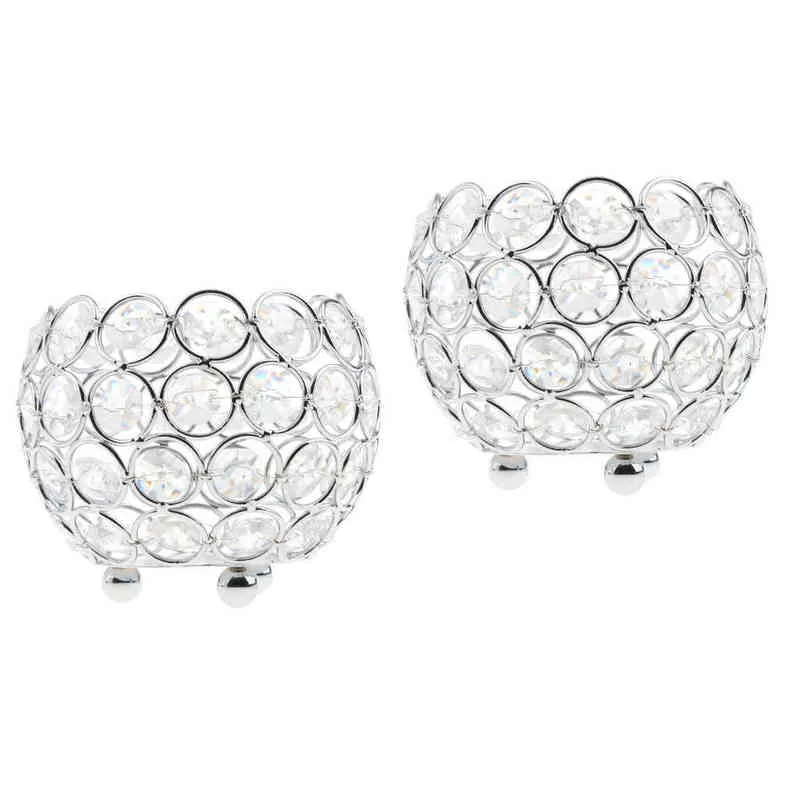 2x Silver Crystal Candle Holders Candleholder Table Centerpiece Ornaments Wedding Supplies