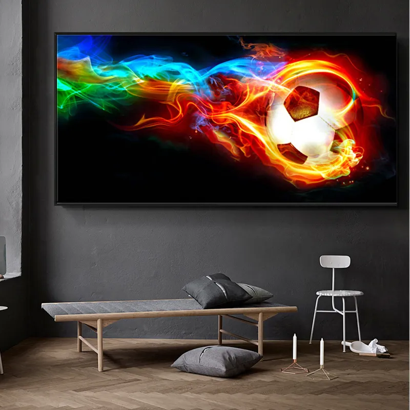 Soccer Abstrah Colorful Flame Wrapped Football Affischer and Prints Canvas Måla tryck Väggkonst för vardagsrum Heminredning CUADR3990098