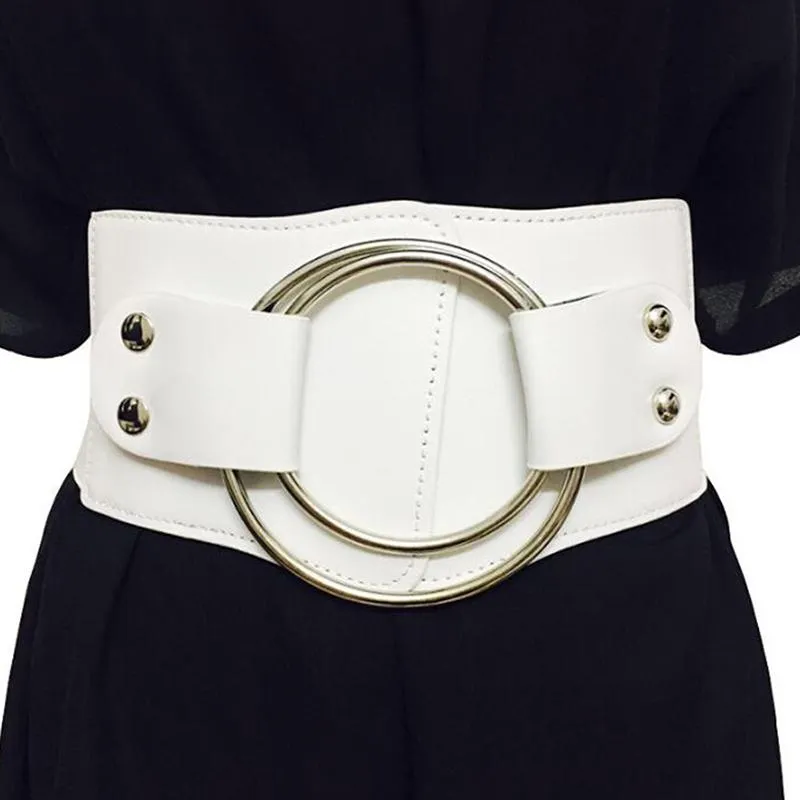 Cinture elastico in vita larga vintage signore elastico corsetto in metallo in metallo grande anello femminile femminile femminile cummerbund pu249v