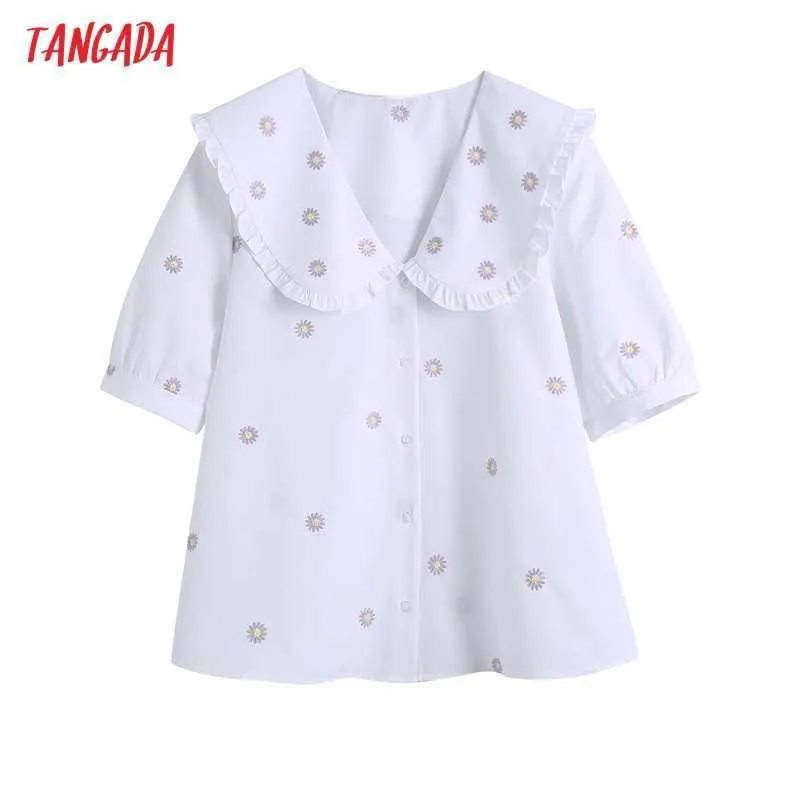 Tangada femmes rétro broderie romantique Blouse col claudine Chic femme été chemise hauts BE580 210609