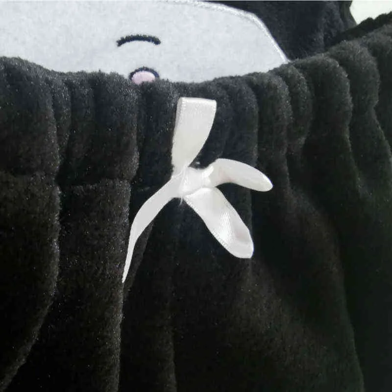 Kawaii Bunny Pajama Verão Mulher Macio Preto Adorável Veludo Pijamas Para As Mulheres Meninas Cute Underwear PJ Shorts Sleepwear 211112