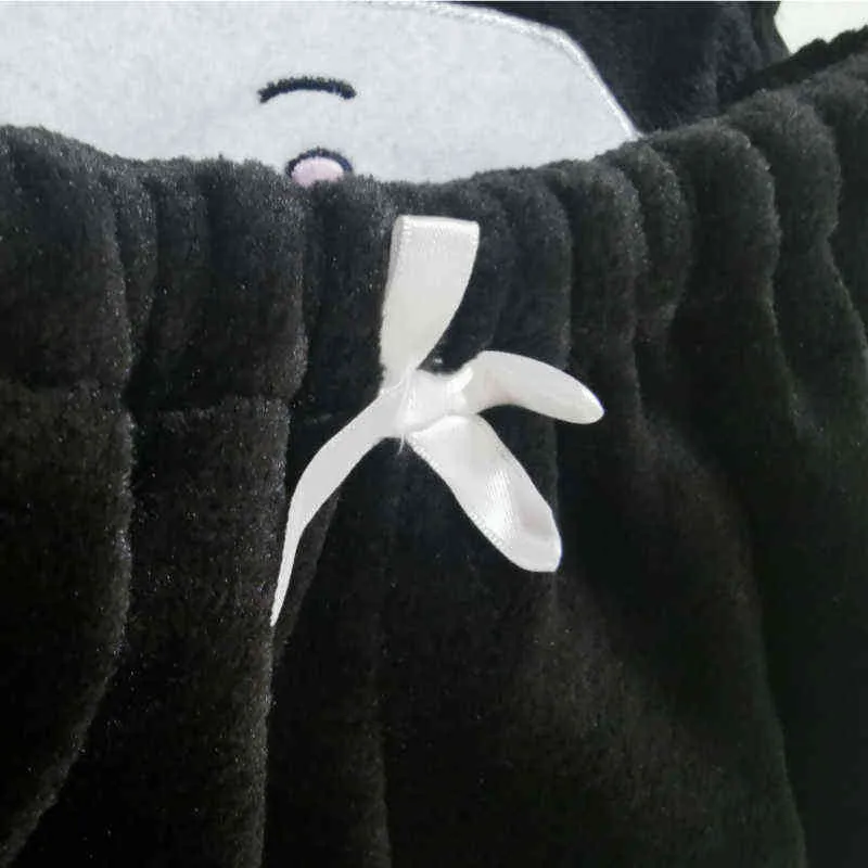 Kawaii Bunny Pyjama D'été Femme Doux Noir Adorable Velours Pyjamas pour Femmes Filles Mignon Sous-Vêtements Pj Shorts Vêtements De Nuit 211112
