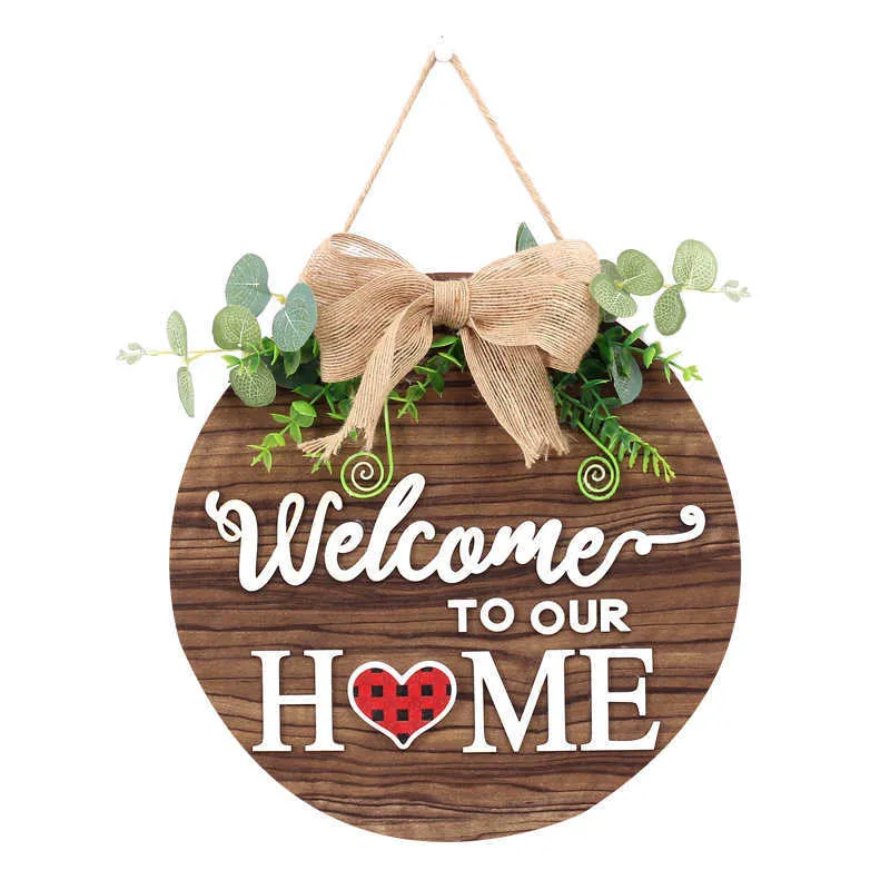 Holzbrett, runder Kranz zum Aufhängen, saisonales Schild „Willkommen in unserem Zuhause“, Schild für die Haustür, austauschbare Anhänger zur Begrüßung, Q0812
