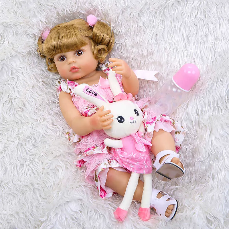 Shipment from Russia 55CM bebe doll reborn toddler girl doll full body silicone soft real touch flexible anatomically correct Q0910