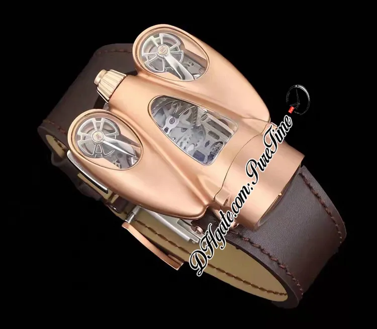 MB&F HM9 Flow Red Gold Horological Machine Swiss Quartz Mens Watch Adopts Aerodynamic Principles Skeleton Black Dial Brown Leather332p