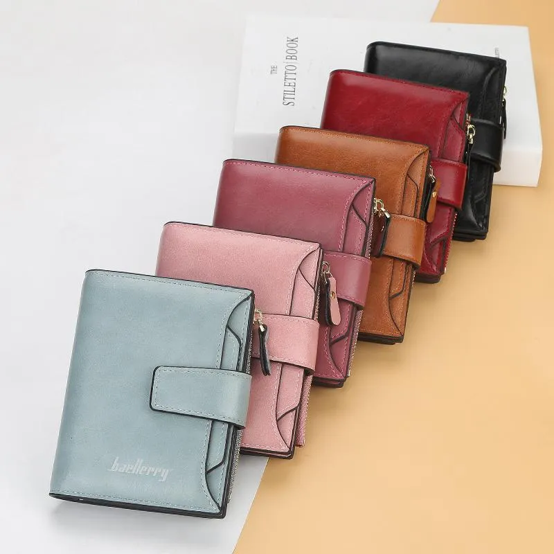 Ladies Short Wallet ID Card Holder Red Elegant High Quality PU Leather Small Zipper Coin Purse Wallets1318C