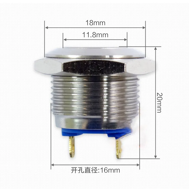 Metalowy przełącznik przycisku 304 Stal nierdzewna 1NO 16 mm Dia Resetuj momentowy wodoodporny przełącznik zasilania