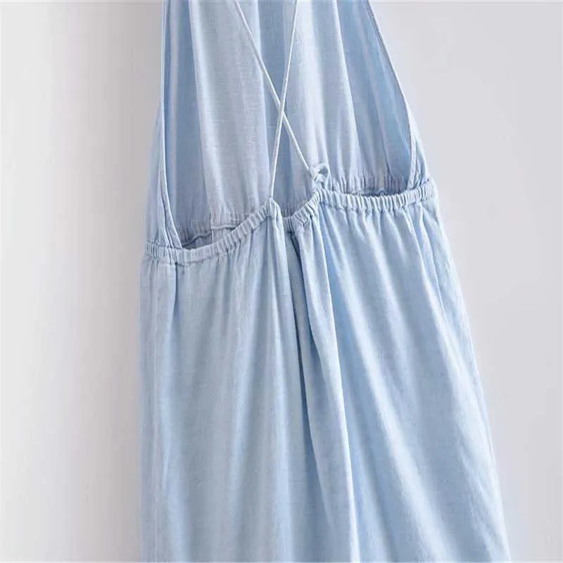 Za Летнее урезание Halter платье женщин без рукавов спагетти ремни без спинки сексуальные длинные платья шикарные эластичные талии женщины синее платье 210602