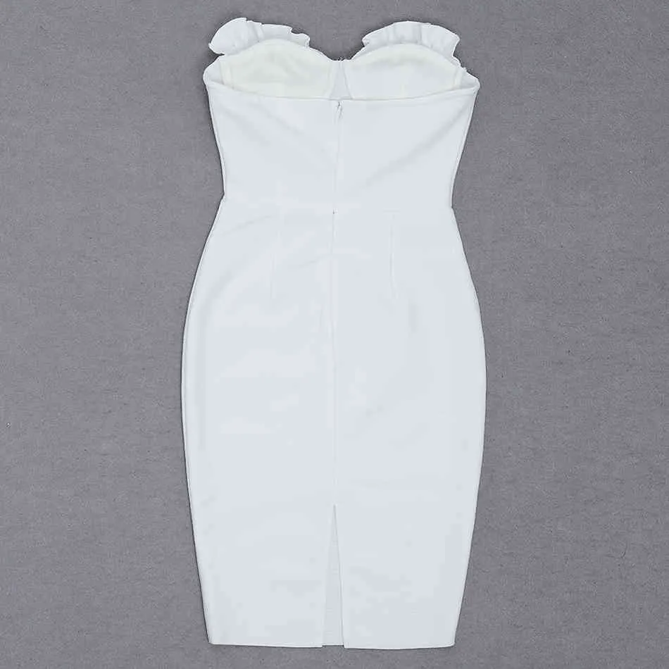 Diseño de moda de verano Sexy sin mangas con volantes Bodycon Celebrity White Midi Bandage Dress Vestidos 210525