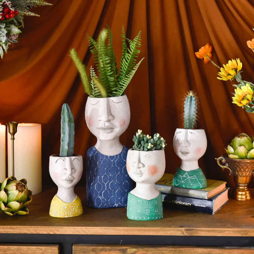 Art Portrait Flower Pot Vase Sculpture Resin Human Face Family Flower Pot Handmade Garden Storage Flower Arrangement Home Decors 26658247