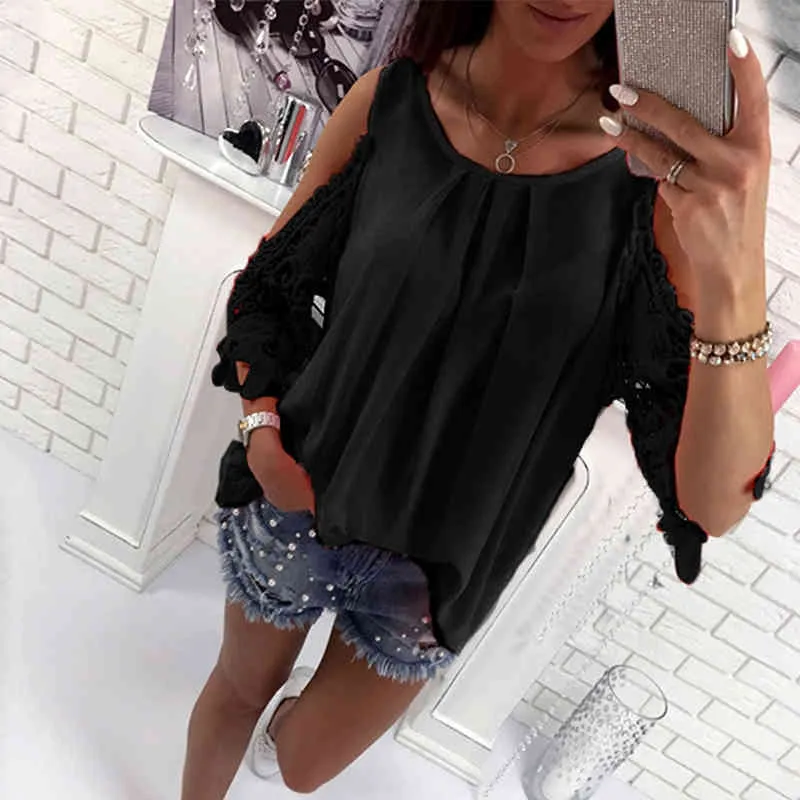 Bigsweety Ladies Blouse Fashion Womens Off Tops Blouse Рубашки Summer Hollow Out Рубашка Boho Tonic Tops 210401