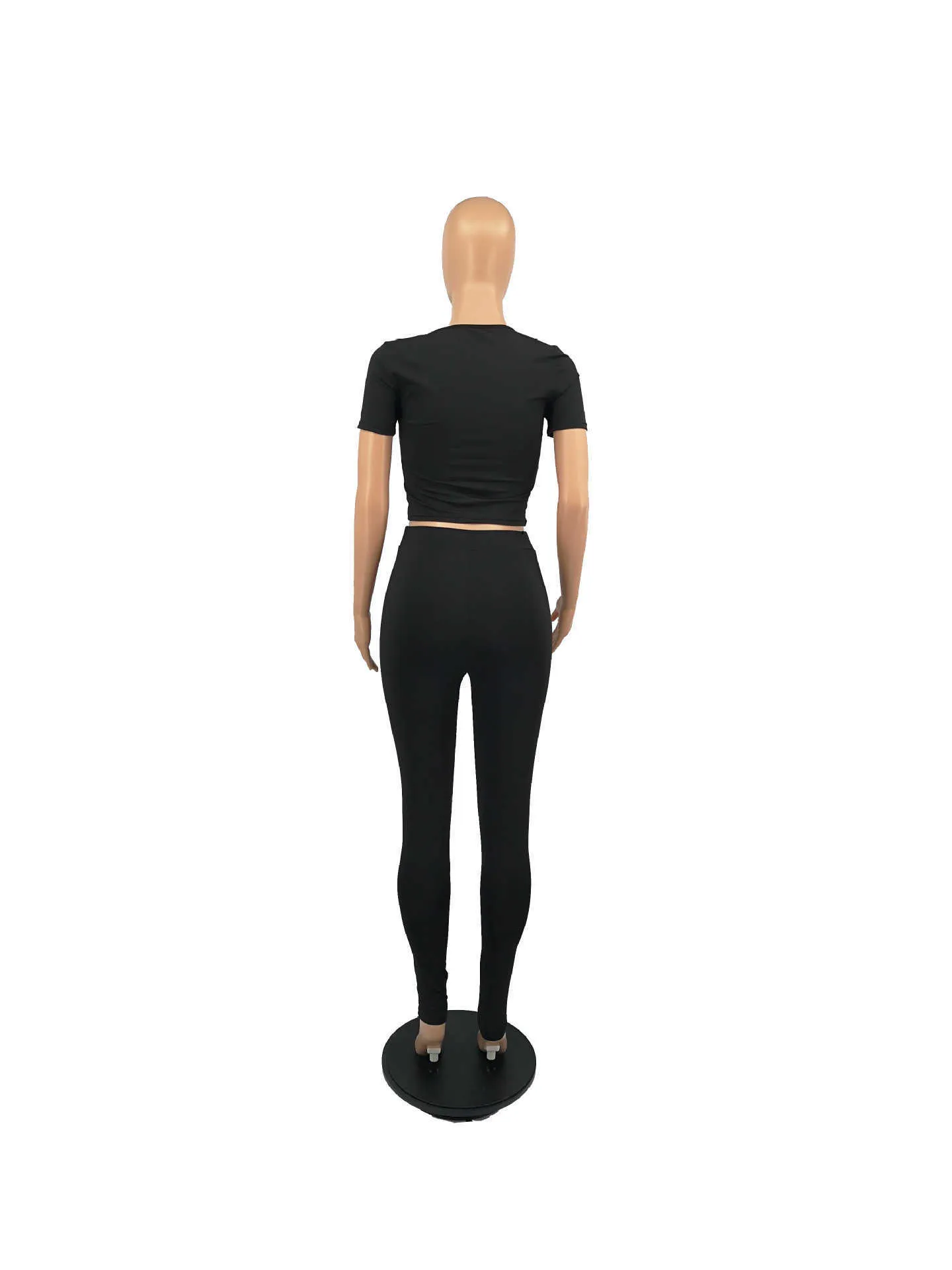 All Black Loungewear Donna Imposta vestiti Manica lunga Crop Top Vita alta Pantaloni da jogging Pantaloni sportivi Abbigliamento fitness sexy 2 pezzi 210525