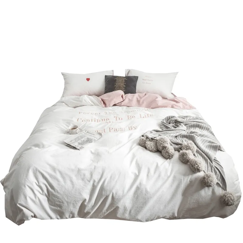 Juego de cama clásico Ins de algodón lavado del norte de Europa, funda de estilo fresco de invierno, Sábana ajustable, fundas de almohada 201128226t