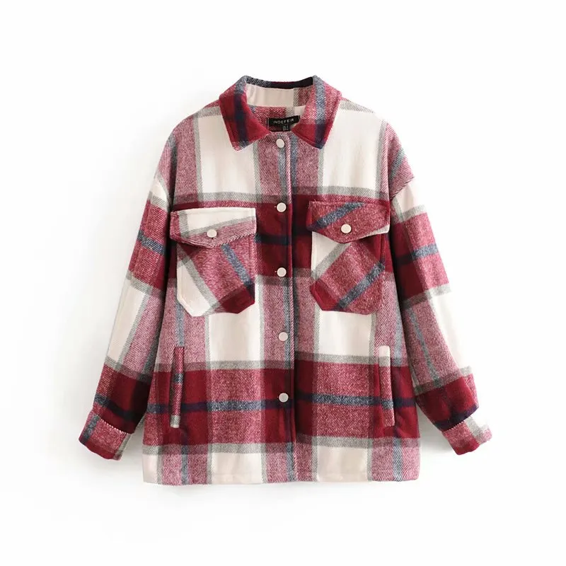 Casual Woman Plaid Shirt Coat Fashion Ladies Autumn Oversized Outerwear Female Turn Down Collar Jackets 210515