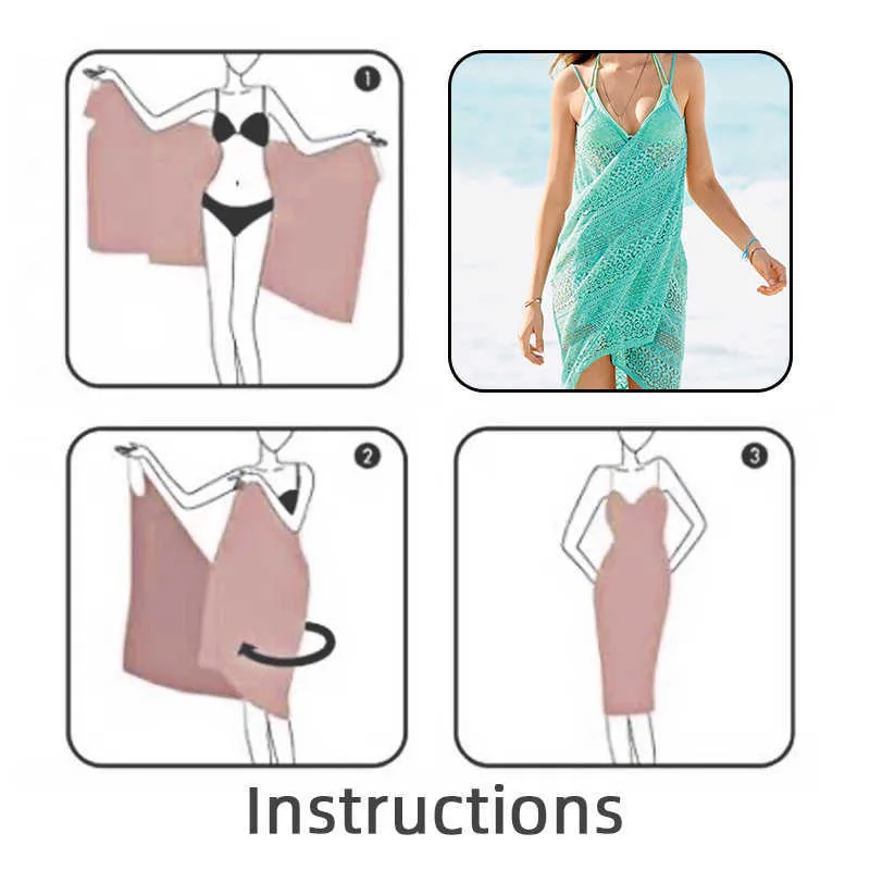 Sexy Beach Bikini Cover-Ups Dla Kobiet Sukienka Biały Swimsuit Cover Up Fishnet Sarong Wrap 210722