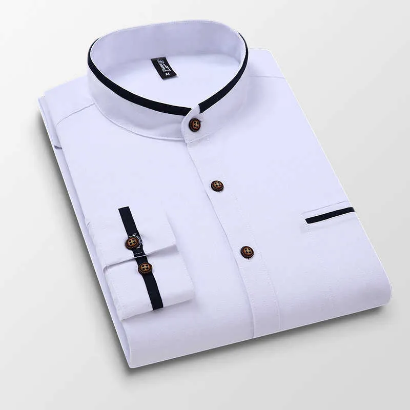 Mänskjorta Långärmad Stativ Oxford Business Dress Casual Shirts Slim Fit Brand Weeding Shirt Vit Blå Man Skjorta 5xl DS414 210708