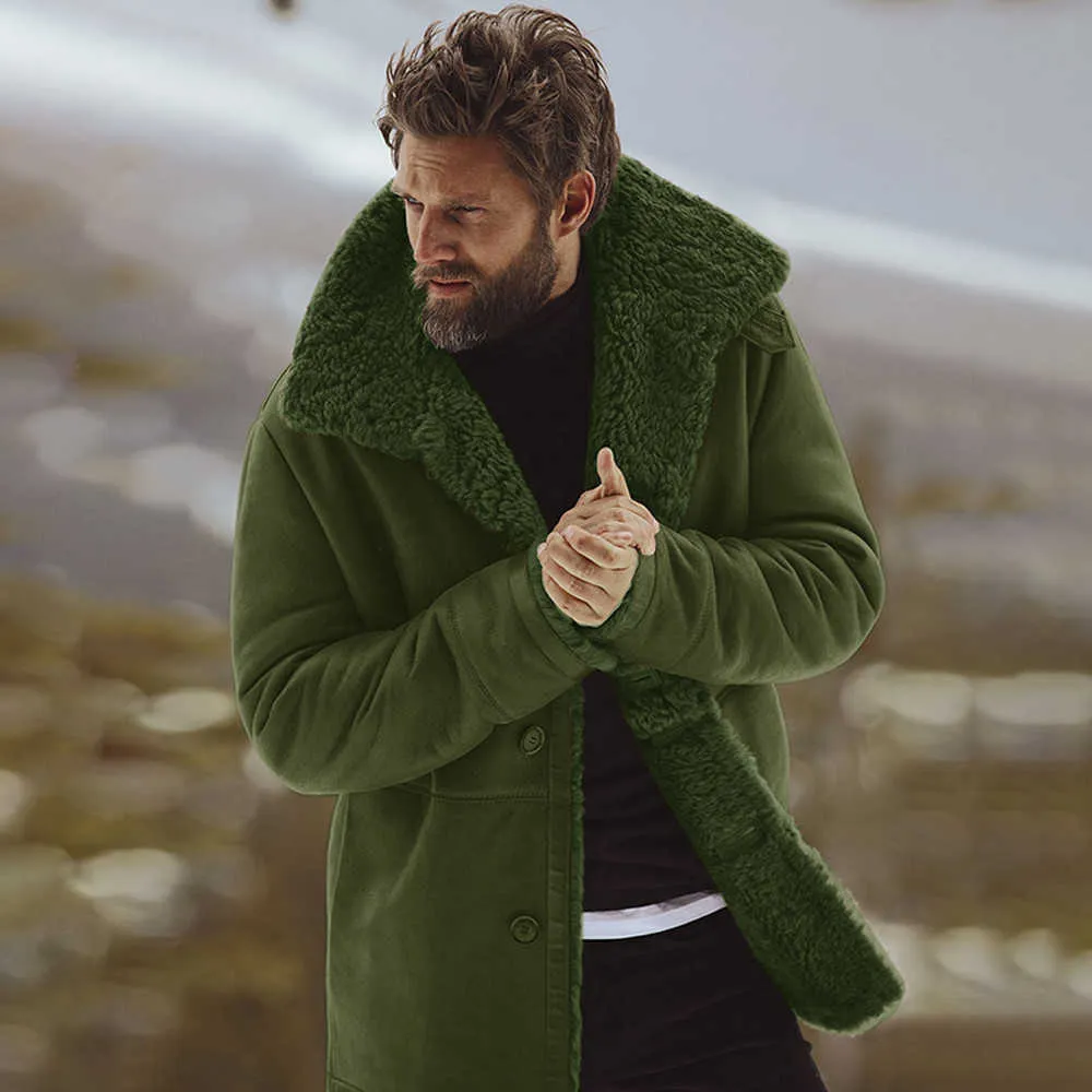 Giacca da uomo in pelle di pecora moda invernale calda foderata in lana da montagna giacche in agnello finto cappotto capispalla causale uomo top camicetta stile 211015