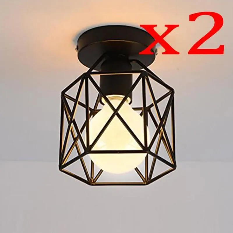 Kampanj 2 st takljus Industrial Square Cage Metal Iron Retro Chandelier Suspension Fixture For Hallway Entrance Pendant259Z