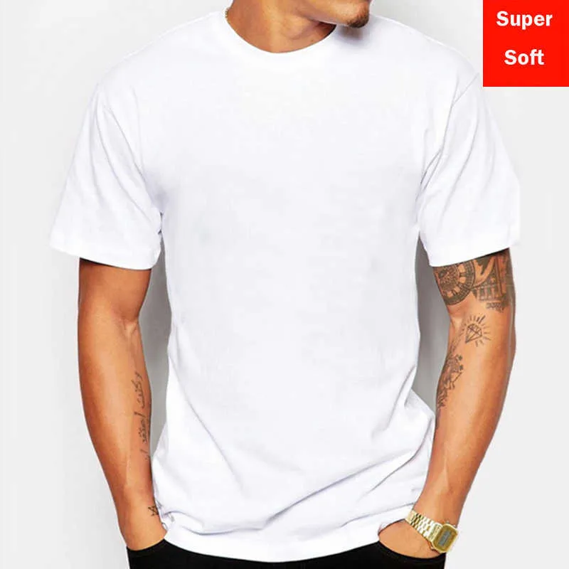 Homme été super doux blanc t-shirts hommes à manches courtes coton modal t-shirt flexible couleur blanche taille basique t-shirt décontracté tops Y0809