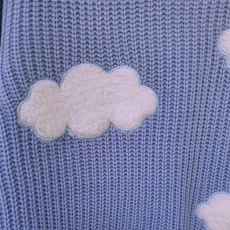 Pull de nuages confortables pour femmes dessin animé mignon à manches longues pull à col rond pull automne hiver hauts en tricot / 210922