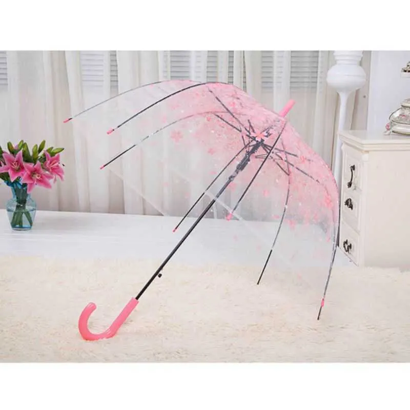 Damski parasolowy parasol przejrzysty jasny wiśniowy kwiat grzyb apollo sakura drukowane trzy składane 210721