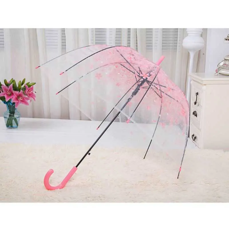 Women's rain umbrella transparent clear cherry blossom mushroom apollo sakura printed three-folding 210721