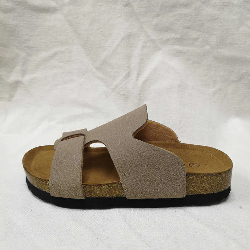 Kinderen Cork Slippers Mode Zomer Sandalen Kinderen Suede Leer Platte Schoenen Kind Jongens Meisjes Lente Herfst Strandschoen 210712