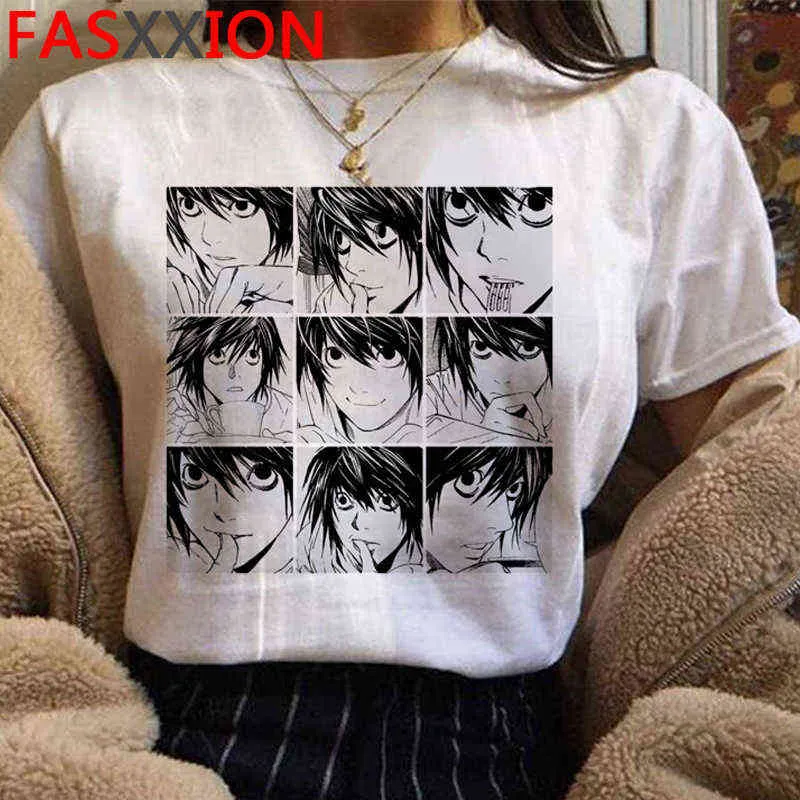 Nota da morte shinigami ryuk t-shirt mulheres japonês anime luz yagami l camiseta harajuku streetwear tshirt gráfico top tees fêmea g220228