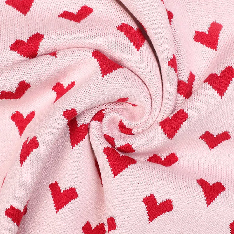 Preppy Style Różowy Serce Knit Cardigans Intarsia Sweter Kobiety V Neck Loose Elahtaht Zagęścić Pull Femme Casual Coat C-099 210812
