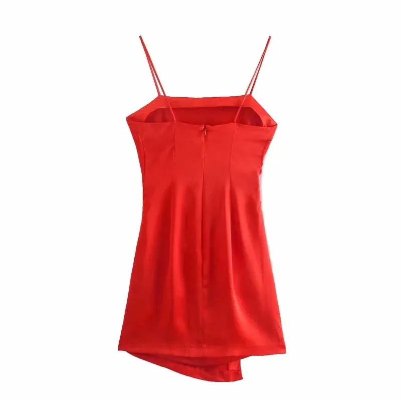 Vestido mulher vermelha cetim mini verão mulheres backless deslizamento sexy festa es senhoras ruched cinta curto es 210519