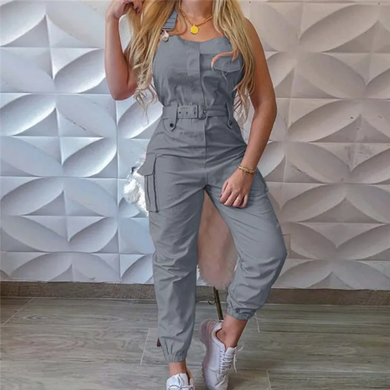 Women Casual Solid Color Jumpsuit Summer Deep V Neck Button Shirt Overalls Short Sleeve Office Lady One Piece Romper Belt XL