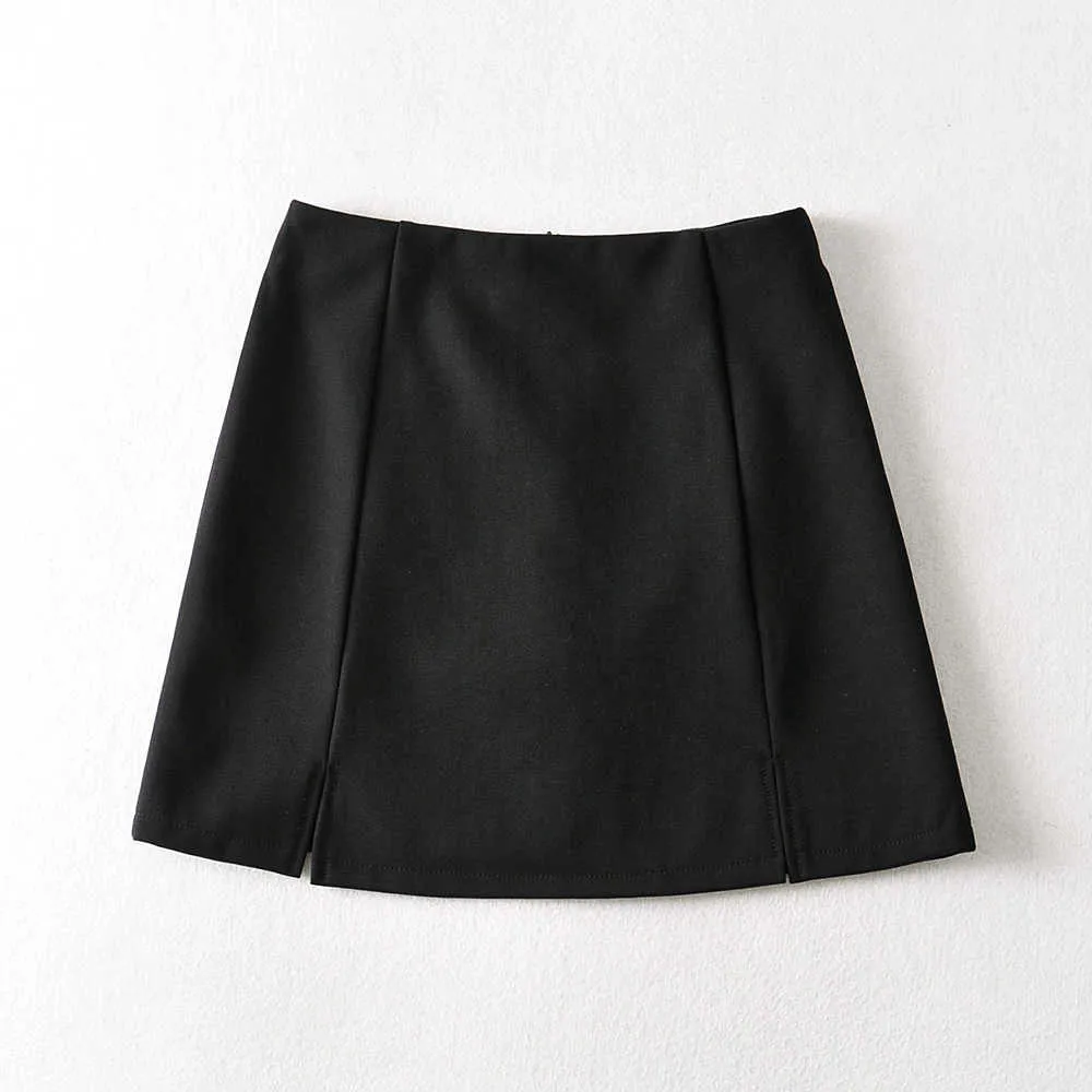 Mini jupe d'été sexy une ligne taille haute dames de bureau split s dos fermeture éclair s bleu violet noir 210621