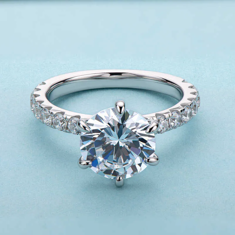 Anziw 925 Sterling Silver 4ct Round Cut Ring للنساء 6 شوكة محاكاة الماس الماس الزفاف فرقة الزفاف خاتم المجوهرات 7937329