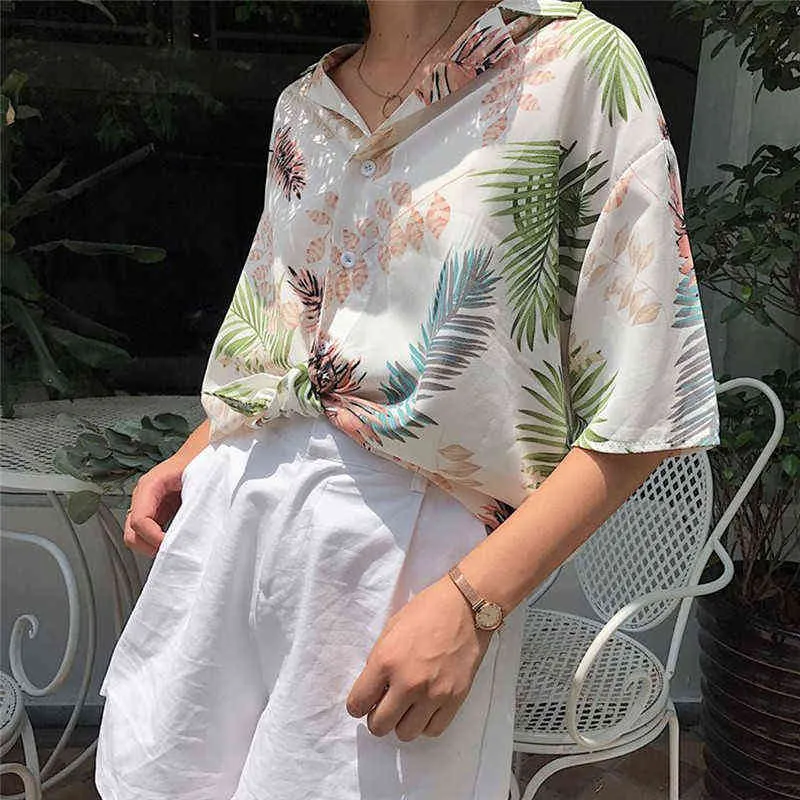 2020 Top in chiffon da donna Camicette casual taglia unica Donna Moda hawaiana floreale Camicie a maniche corte Donna Estate Top allentato H1230