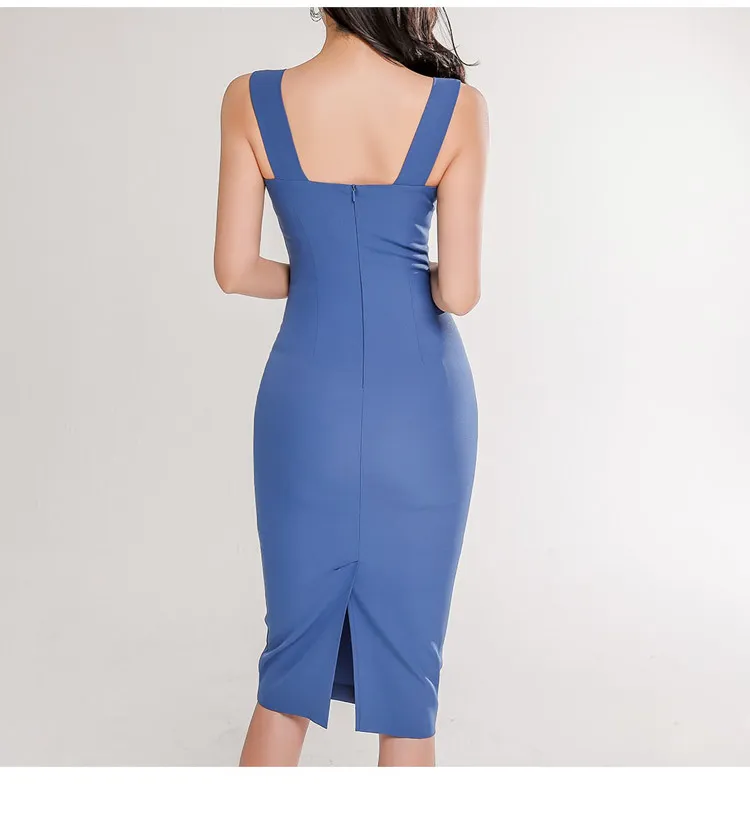 Estate Moda Donna Vintage Abiti solidi Ufficio coreano OL Bodycon senza maniche Abiti a matita sottili 210519