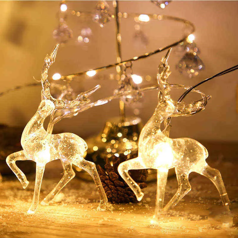 1.5 M LED Sika Deer Light String Christmas Elk Kształtne Orangements Tree Wesołych Wesołych W Merry Decor do Home Happy Year 211112
