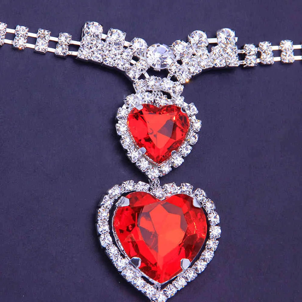 Stonefans Luxury Red Crystal Heart perizoma gioielli il corpo le donne sexy Love strass vita catena bikini intimo mutandine