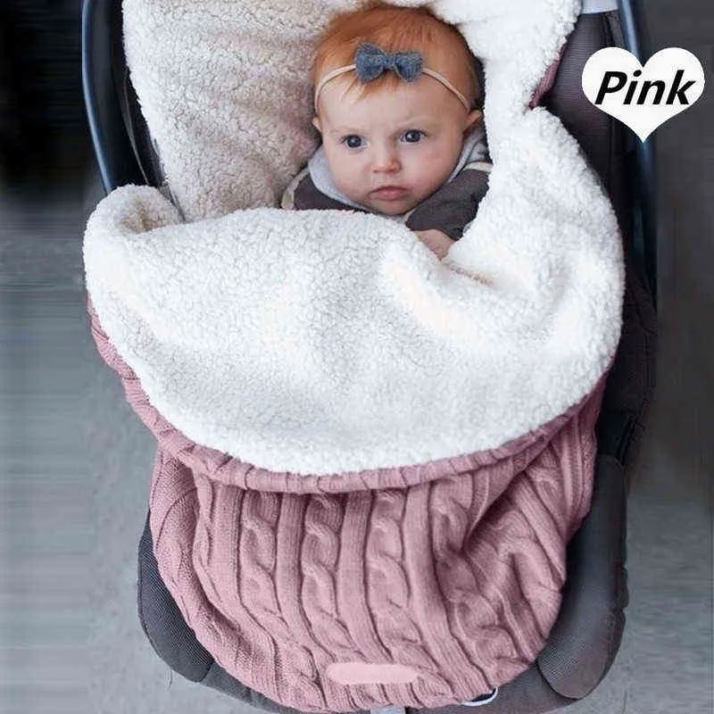 Baby Sleeping Bag born Bedding Winter Solid Color Button Thicken Knitted Sleepsack Warm Footmuff Stroller Kids Sleep 211101