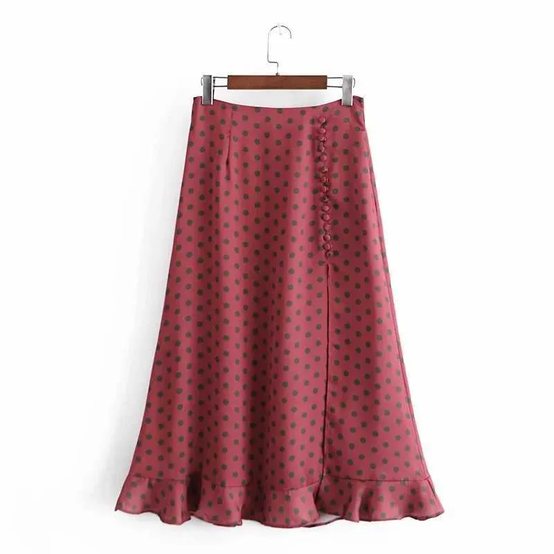 ZA Dames Mode Floral Dot Afdrukken Vintage Vierkante Hals Lange Mouw Terug Elastische Vrouwelijke Hoge Taille Split Rok Chic Korte Doek 210602