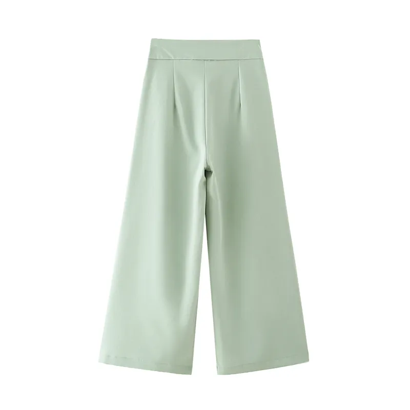 BLSQR Fashion Women Solid Suit Pants Trousers Zipper Pockets Buttons Office Lady Wide Leg Pantalon 210430