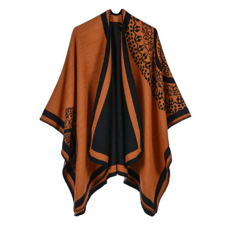 Luxury Brand Ponchos coat 2020 Cashmere Scarves Women Winter Warm Shawls and Wraps Pashmina Thick Capes blanket Femme Scarf Q0828