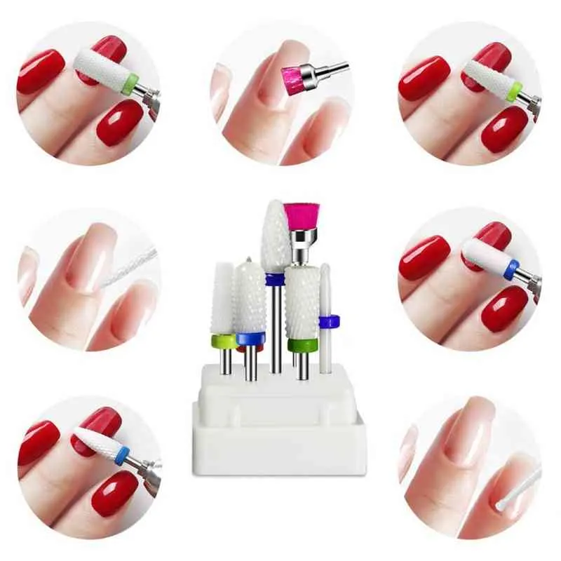 7 pièces arc-en-ciel carbure de tungstène/céramique forets à ongles ensemble dans la boîte manucure Machine accessoires fraise électrique lime à ongles 220209