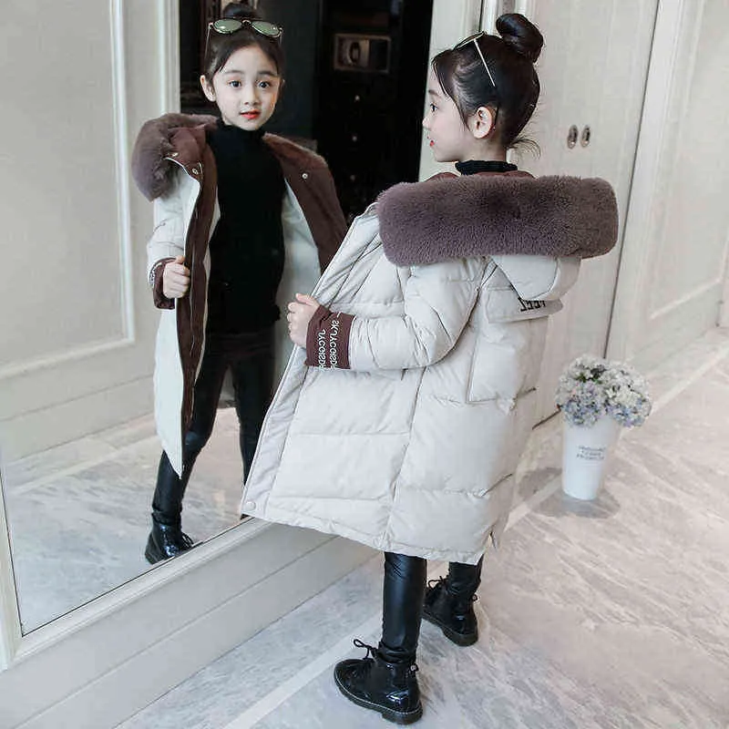Girls Winter Cotton Jacket Clothes Kids Outerwear Fashion Children Thick Coat Teenage 5 to 14 Year Parkas -30 Degrees 211203